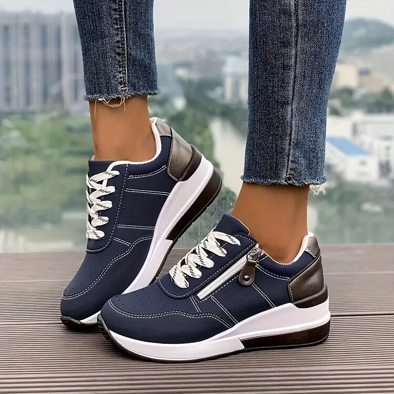 Joy Women's Sneakers with Laces and a Wedge Heel in Blue, photo 1