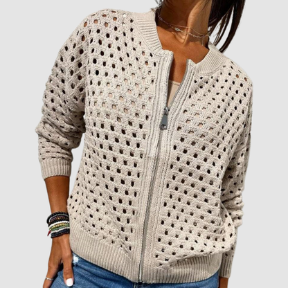 Lois Women's Cardigan in Knit with a Zip in Beige, photo 1