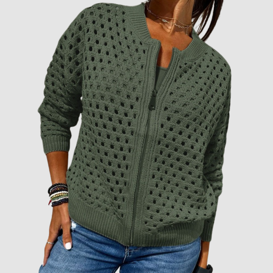 Lois Women's Cardigan in Knit with a Zip in Beige, photo 3