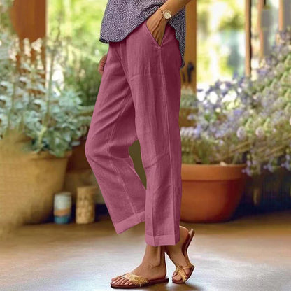 Lucy Women's Trousers with Straight Legs and Pockets in White, photo 5