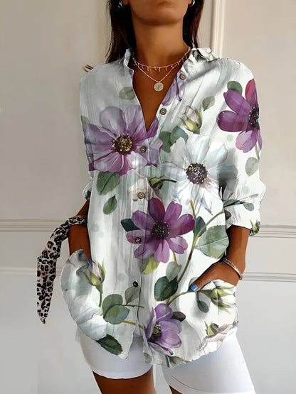 Madelyn Women's Blouse with Buttons and a Floral Print in Green, photo 5