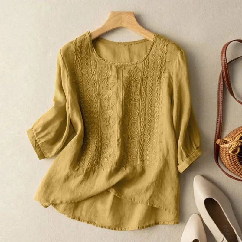 Mary Women's Blouse with a Round Neck with Short Sleeves and Embroidery, photo 1