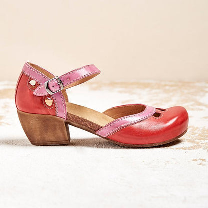 Maya Women's Mary Jane Shoes with a Buckle and a Block Heel and Colour Blocking, photo 6