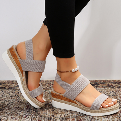 Olivia Women's Sandals with an Elasticated Waist and a Wedge Heel in Brown, photo 10