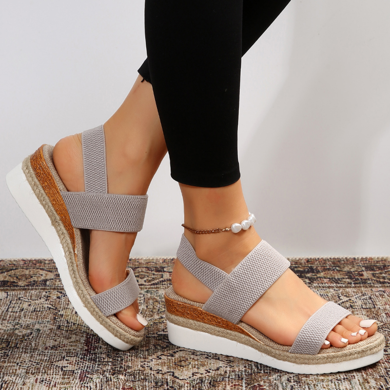 Olivia Women's Sandals with an Elasticated Waist and a Wedge Heel in Brown, photo 10