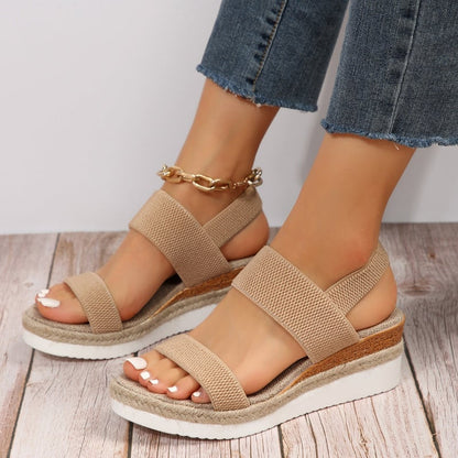 Olivia Women's Sandals with an Elasticated Waist and a Wedge Heel in Brown, photo 2
