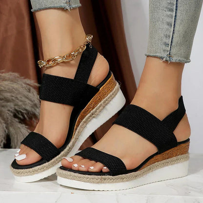 Olivia Women's Sandals with an Elasticated Waist and a Wedge Heel in Brown, photo 6