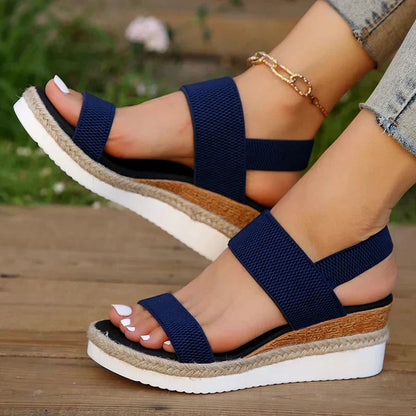 Olivia Women's Sandals with an Elasticated Waist and a Wedge Heel in Brown, photo 8