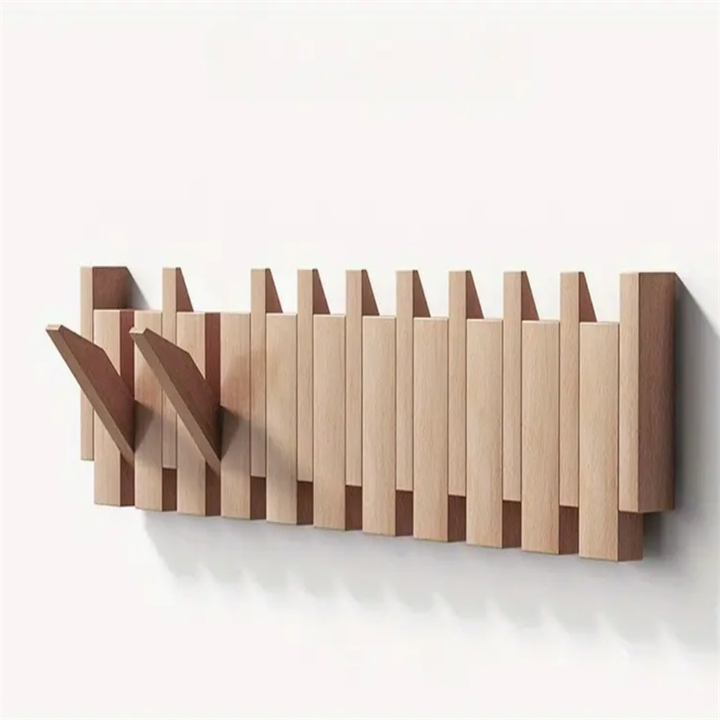 Oscar Wooden Wall Coat Rack with Folding Hooks, photo 1
