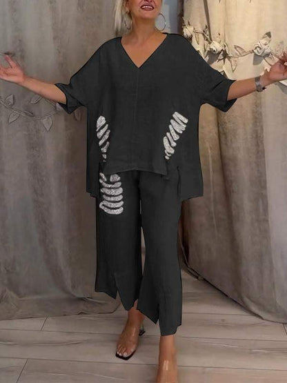 Sally Women's Co-ord Set in a Relaxed Fit with a V-neck and an Asymmetric Cut, photo 2