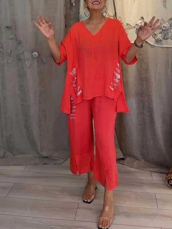 Sally Women's Co-ord Set in a Relaxed Fit with a V-neck and an Asymmetric Cut, photo 3