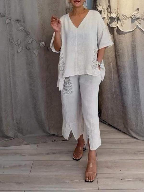 Sally Women's Co-ord Set in a Relaxed Fit with a V-neck and an Asymmetric Cut, photo 8