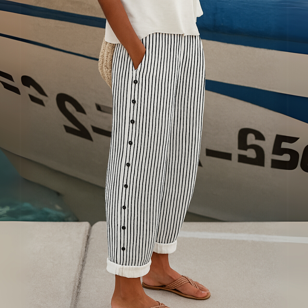 Uma Women's Striped High Waist Pants with Buttons, photo 1