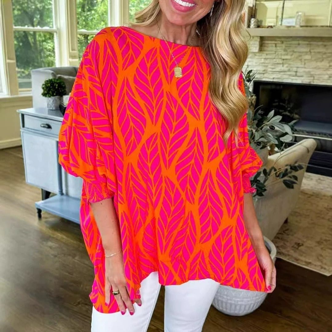 Una Women's Blouse in an Oversized Fit with a Round Neck and an All-over Print, photo 1