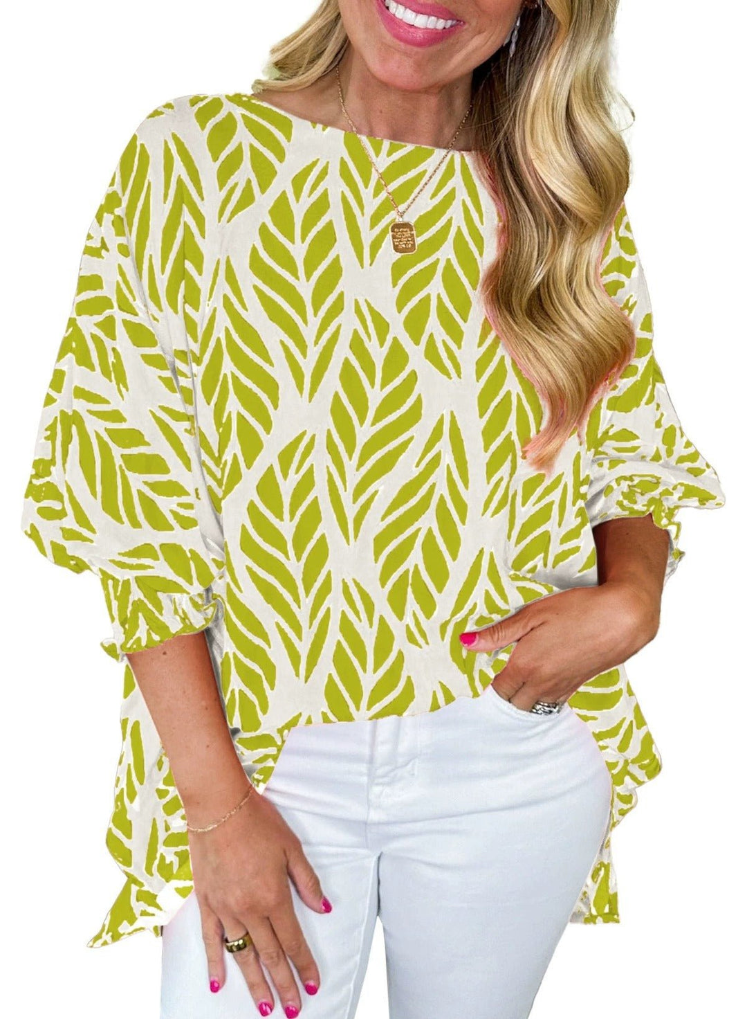 Una Women's Blouse in an Oversized Fit with a Round Neck and an All-over Print, photo 4