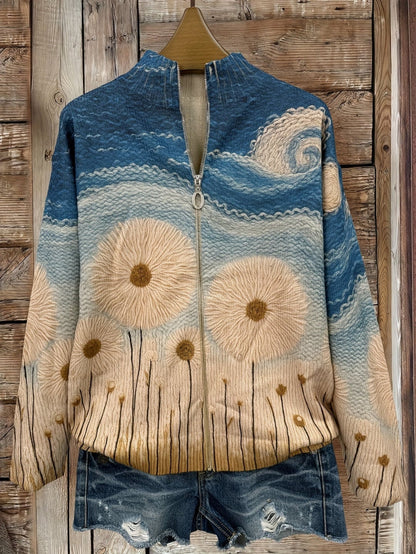 Vanessa Women's Cardigan in Knit with a Zip and a Dandelion Print, photo 2