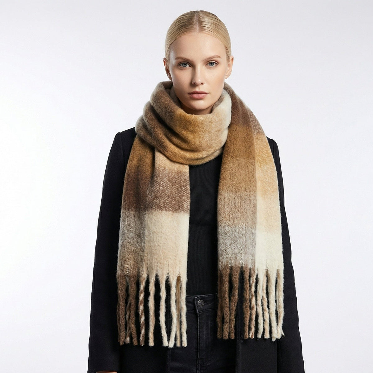 Viola Large Woven Winter Scarf with Fringes, photo 1