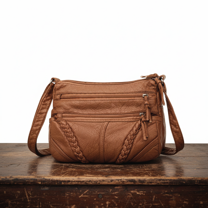 Zara Braided Leather Shoulder Bag with Flap, photo 1